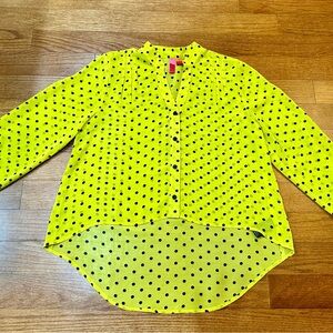 Forever 21 Sheer Lime Green Polka Dot Hi-Low Blouse Women’s Size Medium